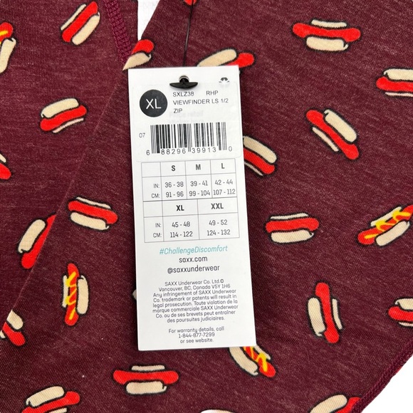 SAXX Viewfinder 1/2 Zip Merino Wool Base Layer Men’s Long Sleeve XL Hot Dog - Picture 6 of 9